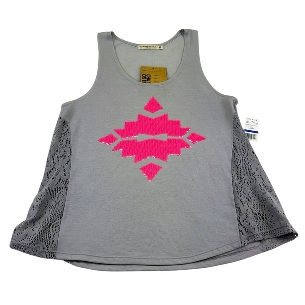 Chance or Fate Tribal Tank Neon Pink Sequin Lace Boho Festival Top NWT Size XL